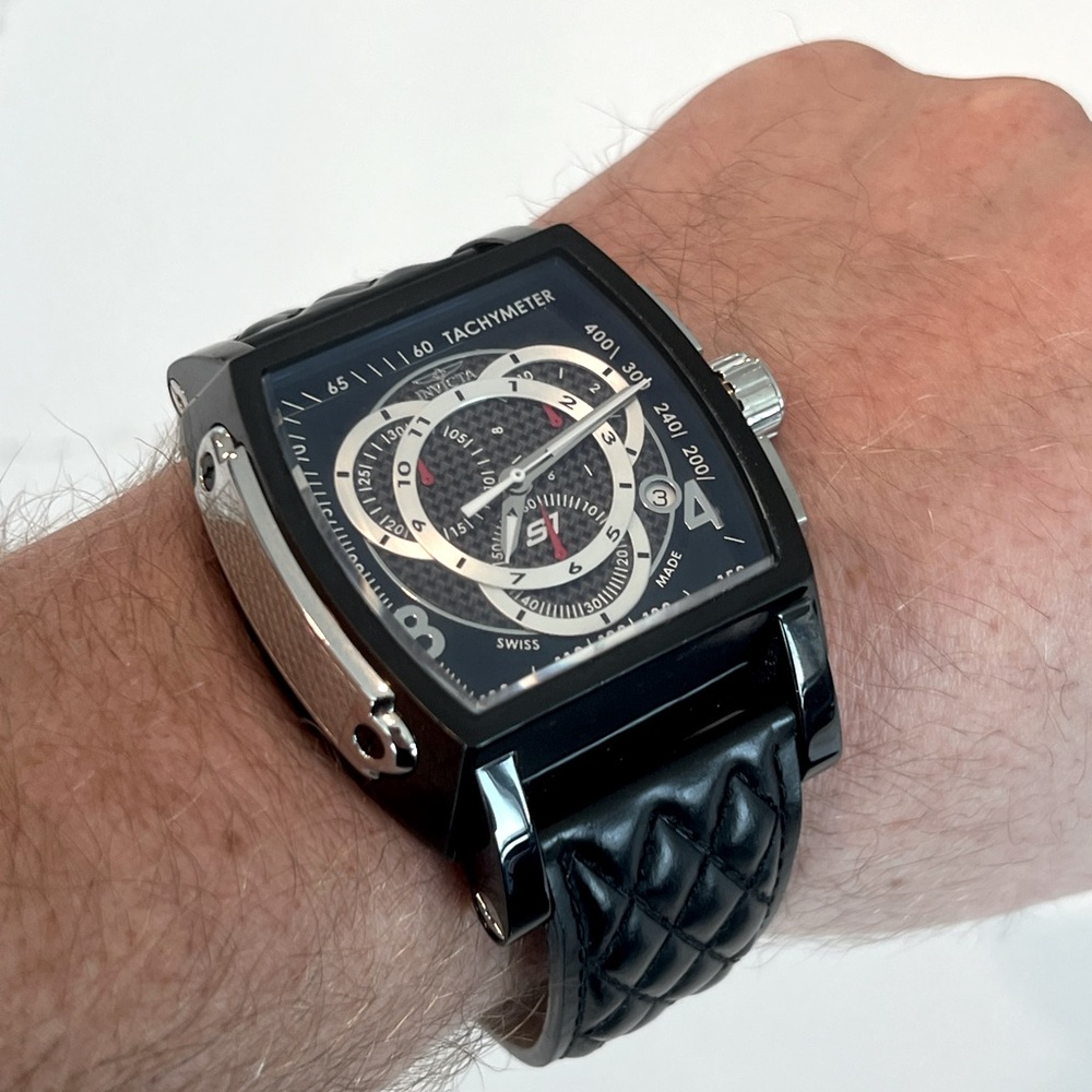 Invicta Men's S1 Rally Stainless Steel Analog Display Quartz Black Leather Strap